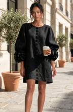 Floral Button Front Mini Dress with Statement Sleeves – Women's Casual Dress