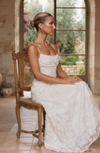 Floral Lace Spaghetti Strap Maxi Dress - Women's Cowl Neck Evening Gown