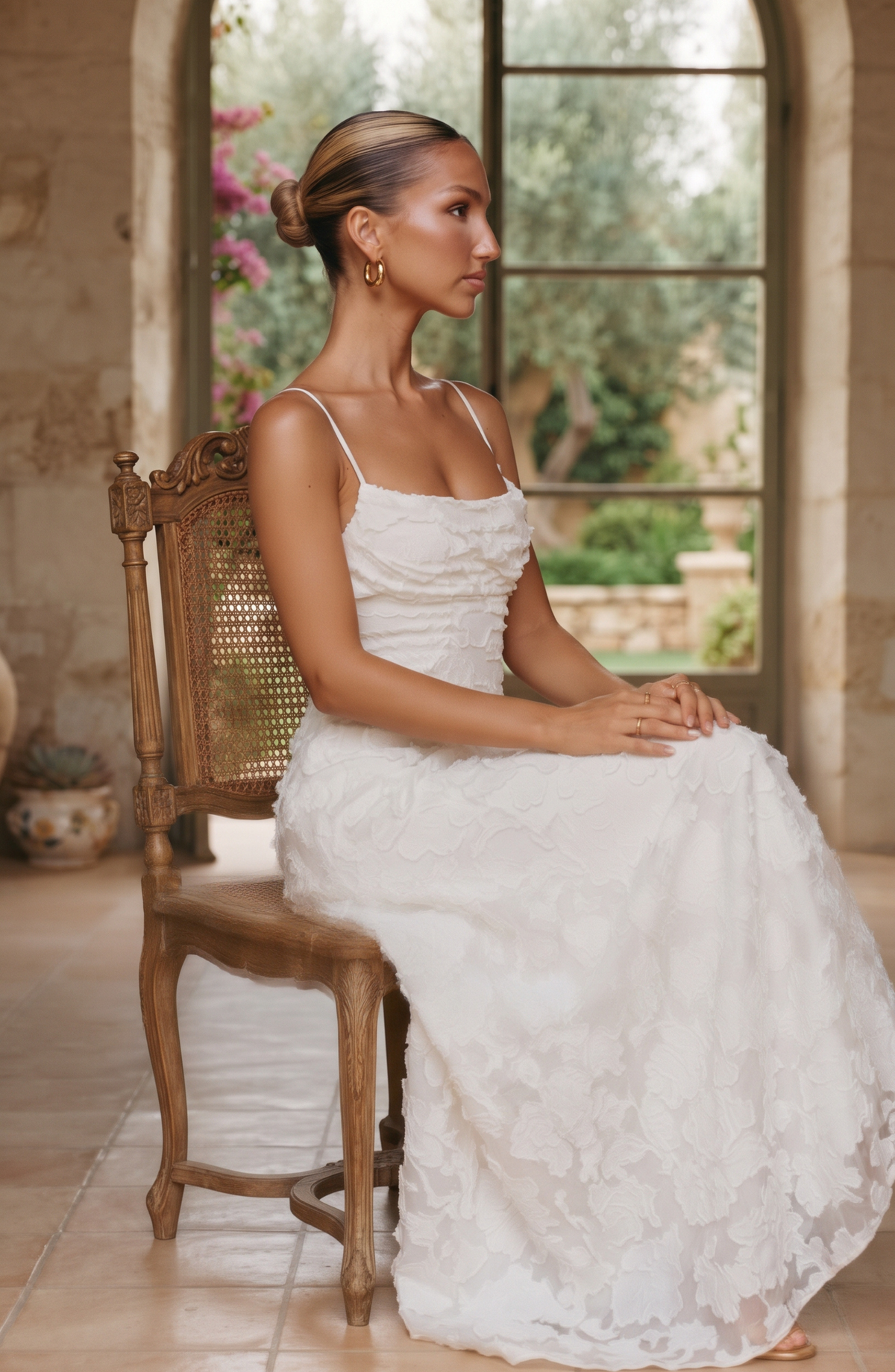 Floral Lace Spaghetti Strap Maxi Dress - Women's Cowl Neck Evening Gown