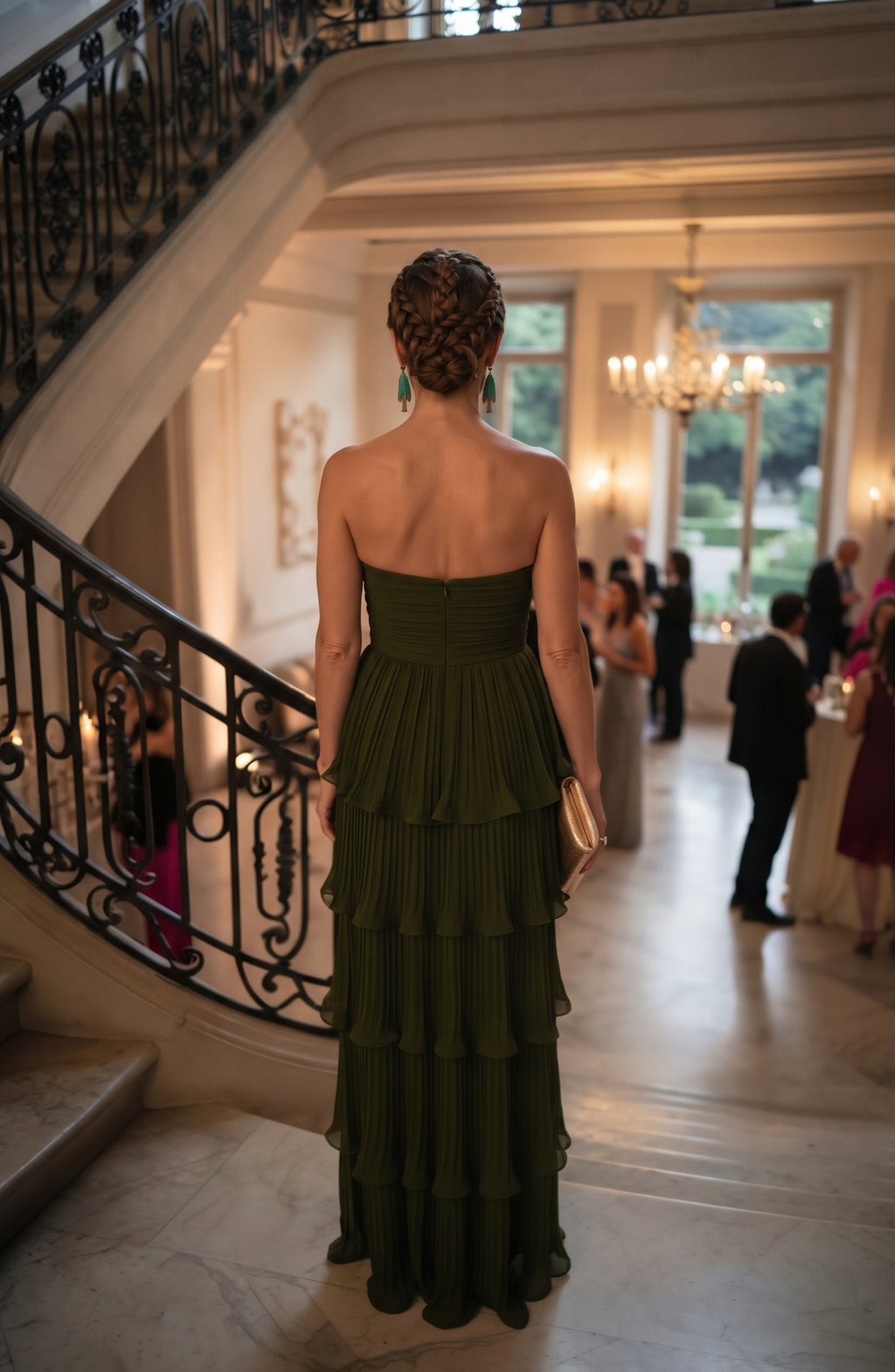 Strapless Tiered Pleated Maxi Dress - Women's Formal Evening Gown