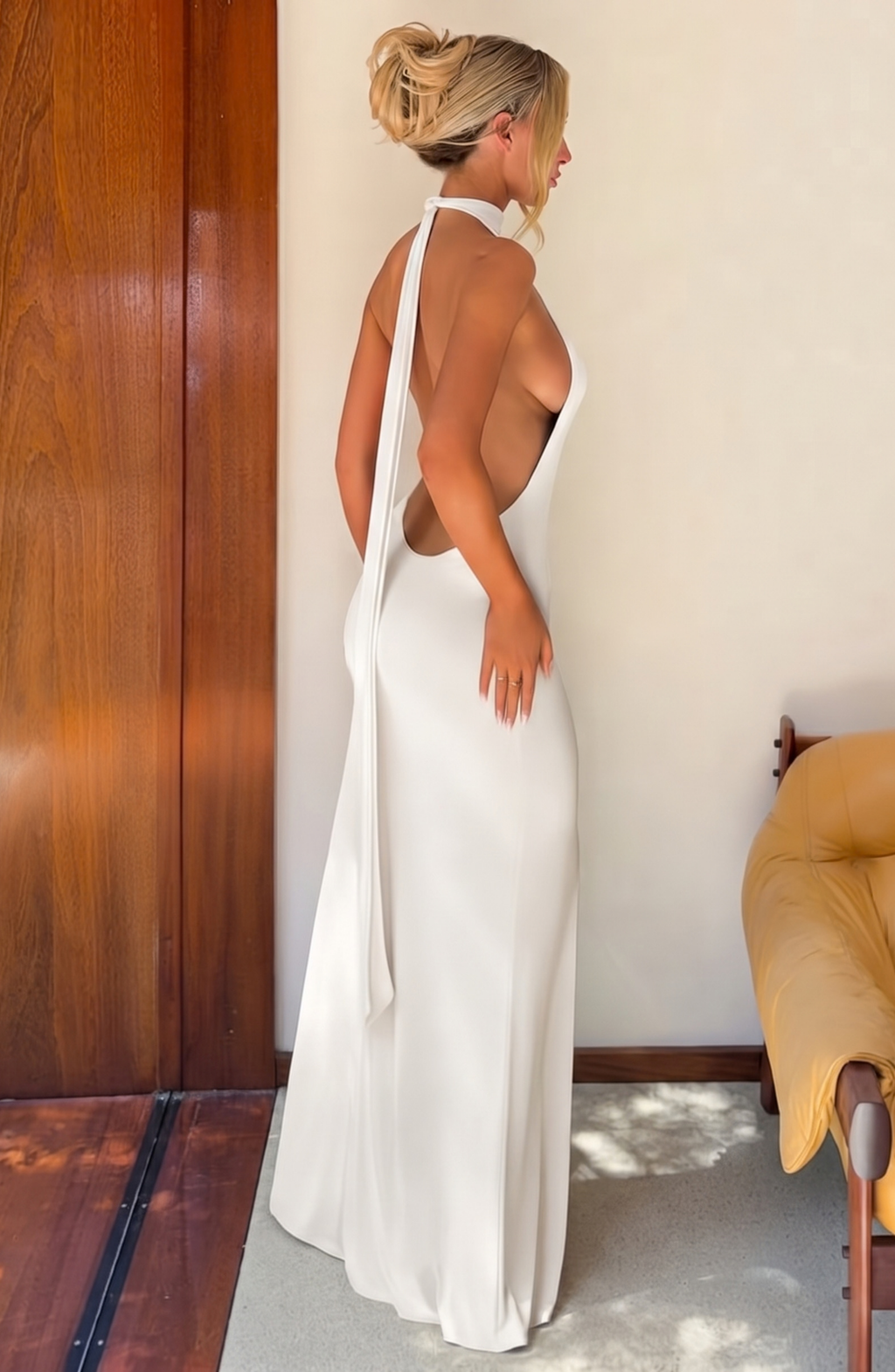 Backless Halter Neck Tie Maxi Dress - Women's Formal Open Back Gown