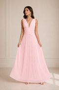 Elegant Pleated V-Neck Maxi Dress for Women