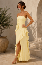Elegant Strapless Pleated Maxi Dress for Women
