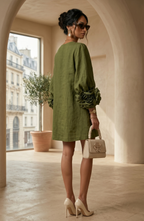 Floral Button Front Mini Dress with Statement Sleeves – Women's Casual Dress