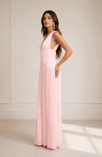 Elegant Pleated V-Neck Maxi Dress for Women