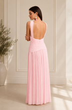 Elegant Pleated V-Neck Maxi Dress for Women