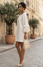 Floral Button Front Mini Dress with Statement Sleeves – Women's Casual Dress