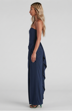 Strapless Draped High Slit Maxi Dress - Women's Formal Evening Gown