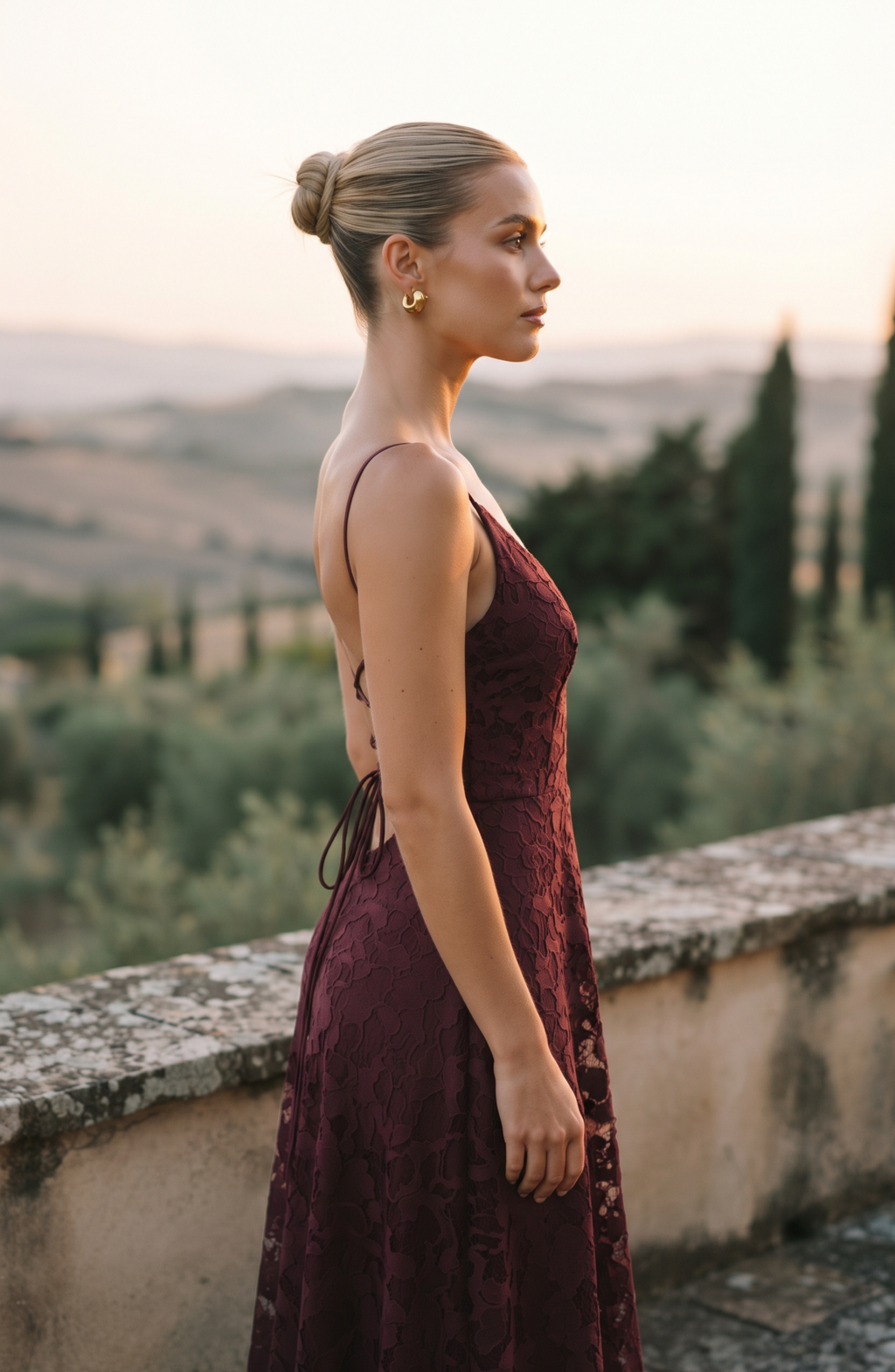 Floral Lace Spaghetti Strap Maxi Dress - Women's Cowl Neck Evening Gown