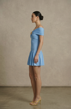 Off-the-Shoulder Ribbed Knit Mini Dress - Women's Drop Waist Party Dress