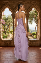 Pleated Halter Neck Ruffle Maxi Dress - Women's High-Low Wedding Guest Gown