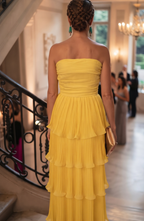 Strapless Tiered Pleated Maxi Dress - Women's Formal Evening Gown