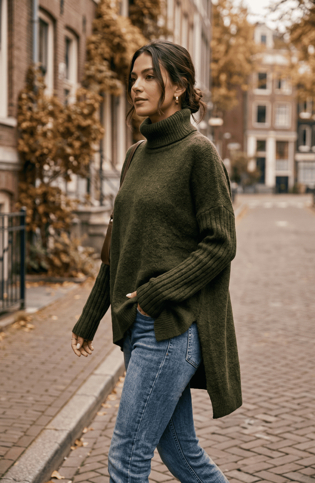 Oversized Turtleneck Asymmetric Hem Tunic Sweater - Women's Loose Knit Pullover
