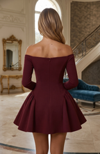 Off-the-Shoulder Long Sleeve Skater Mini Dress - Women's Sweetheart Cocktail Party Dress