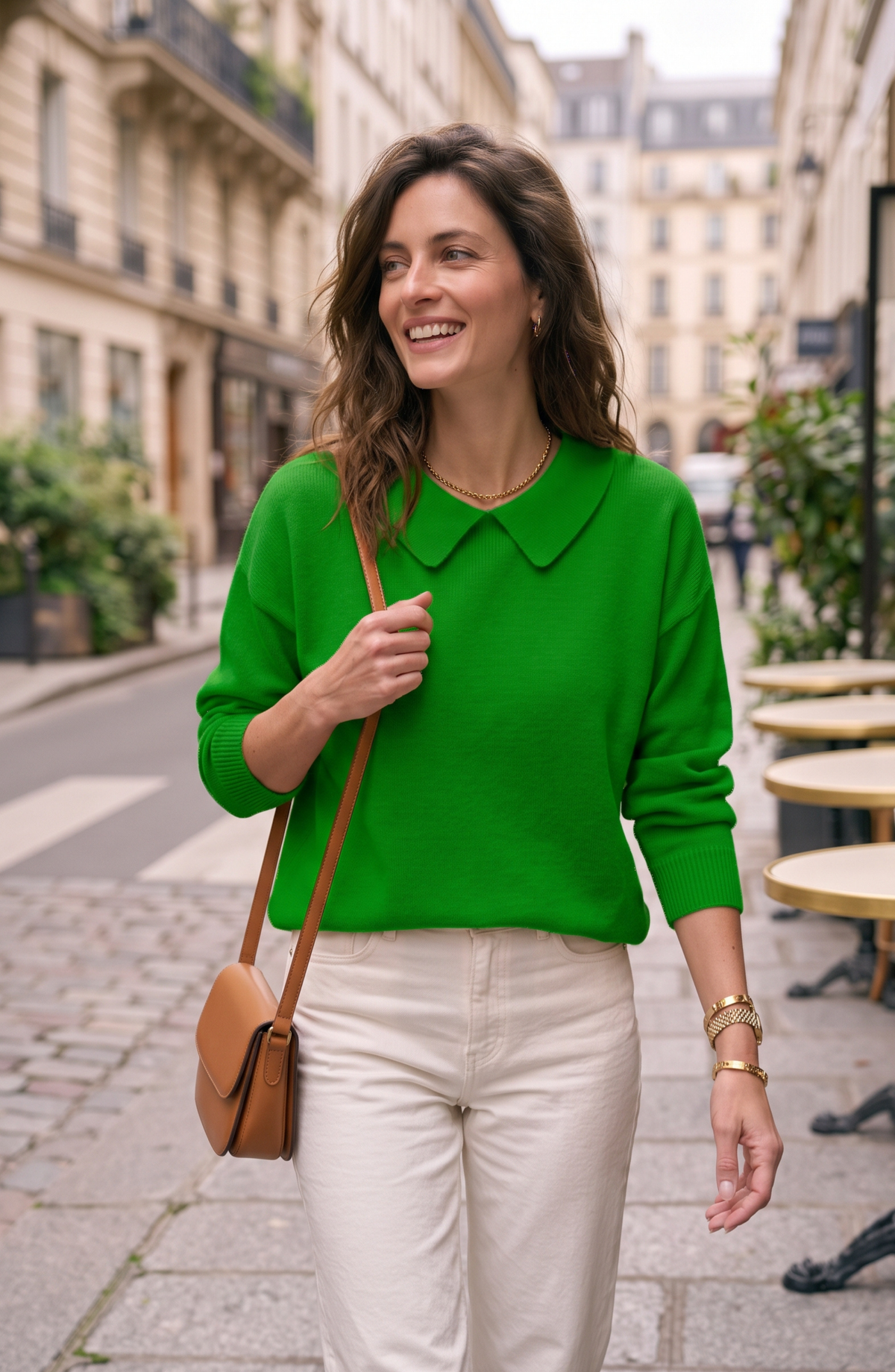 Peter Pan Collar Knit Pullover Sweater - Women's Long Sleeve Casual Top