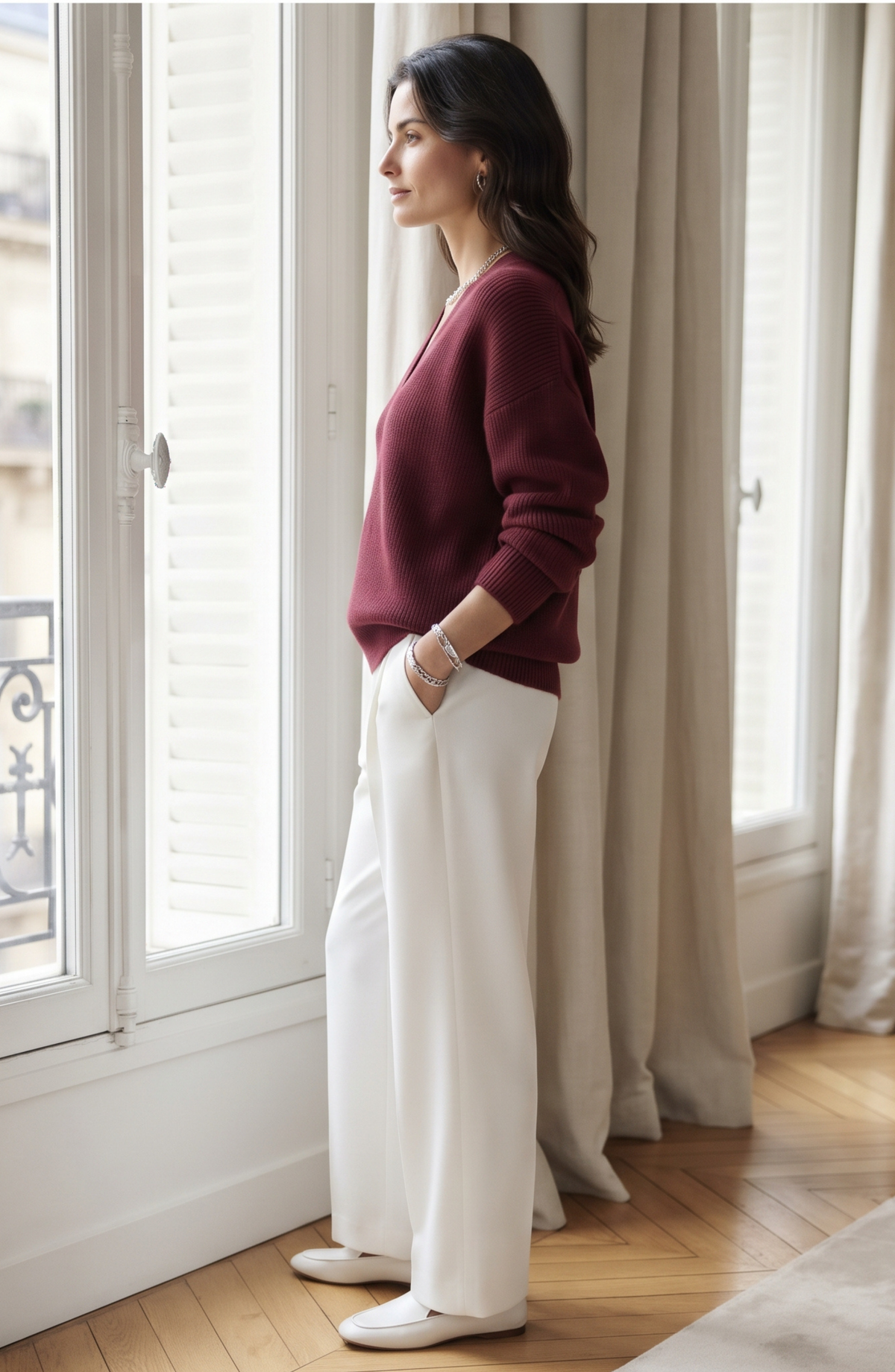 Shawl Collar V-Neck Knit Pullover Sweater - Women's Long Sleeve Fall Jumper