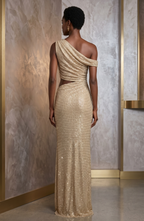One-Shoulder Cutout Sequined Maxi Dress - Women's Formal Evening Gown