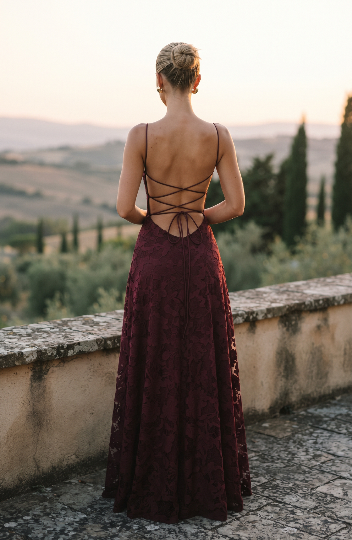 Floral Lace Spaghetti Strap Maxi Dress - Women's Cowl Neck Evening Gown