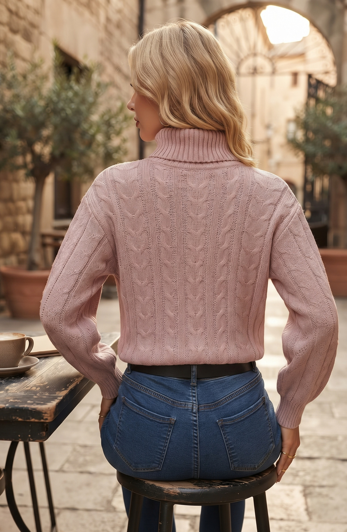 Turtleneck Cable Knit Pullover Sweater - Women's Long Sleeve Fall Jumper