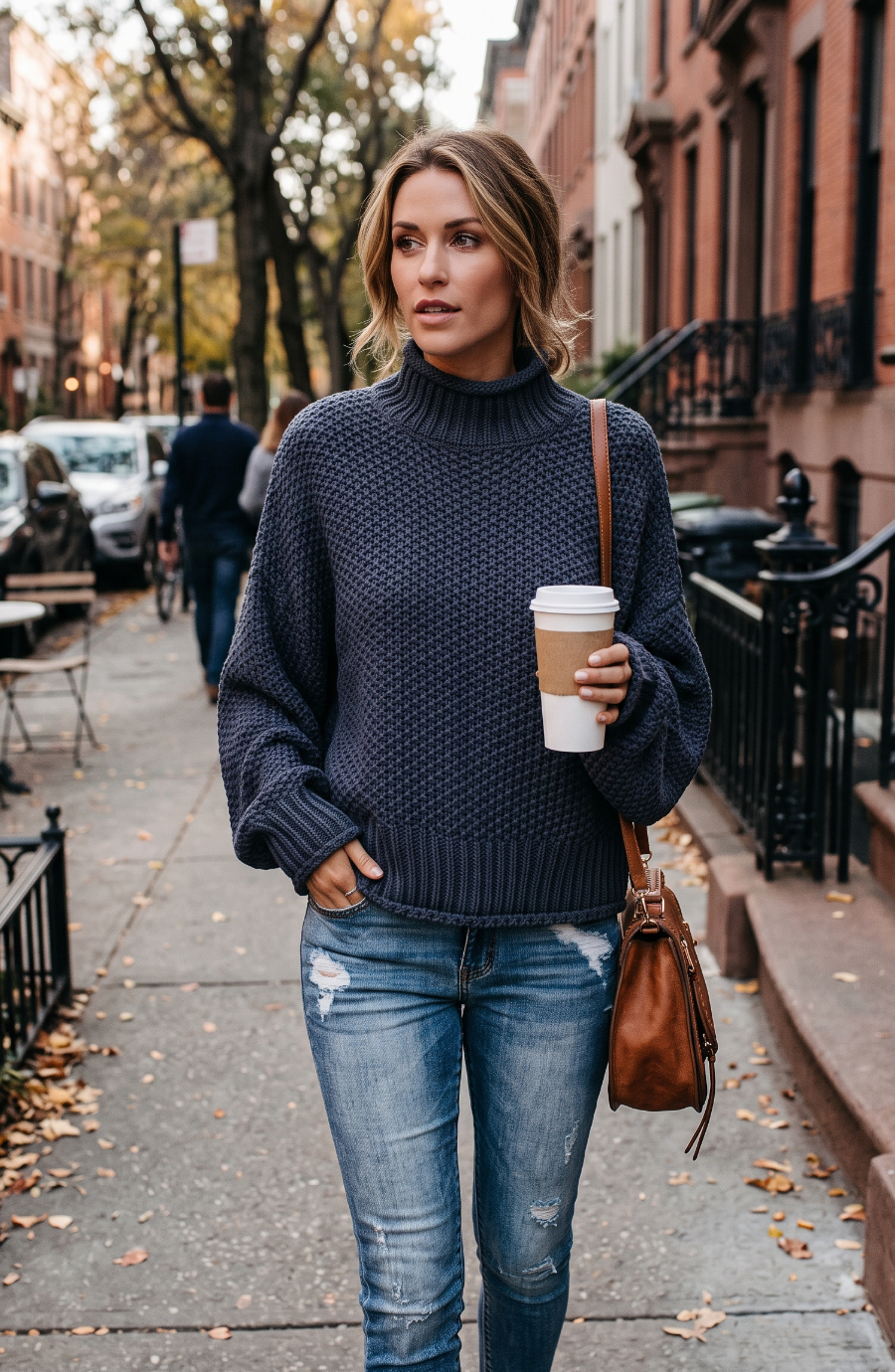 Chunky Waffle Knit Mock Neck Sweater - Women's Long Sleeve Fall Pullover