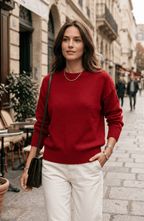 Cozy Soft Relaxed Fit Crewneck Knit Sweater - Women's Drop Shoulder Fall Pullover