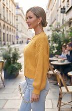 Diamond Pattern Knit Crewneck Sweater - Women's Lantern Sleeve Fall Pullover