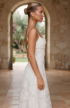 Floral Lace Spaghetti Strap Maxi Dress - Women's Cowl Neck Evening Gown