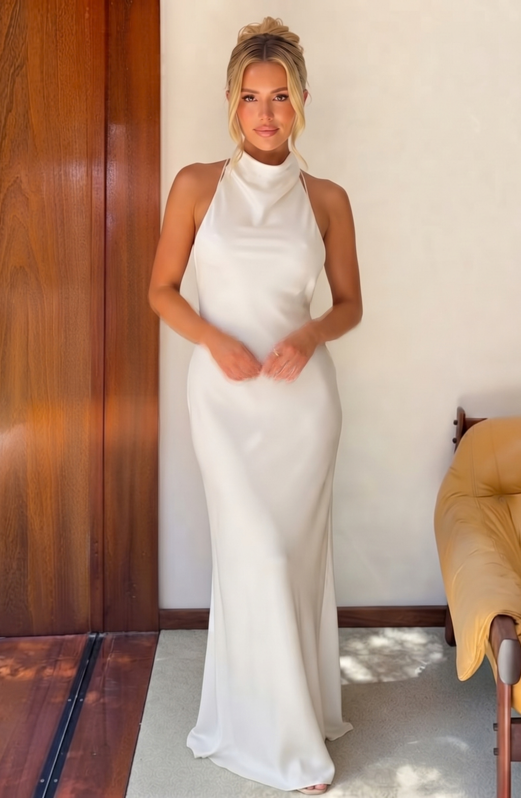 Backless Halter Neck Tie Maxi Dress - Women's Formal Open Back Gown