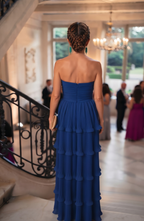 Strapless Tiered Pleated Maxi Dress - Women's Formal Evening Gown