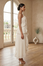 Pleated Halter Neck Ruffle Maxi Dress - Women's High-Low Wedding Guest Gown