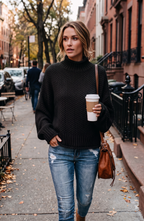 Chunky Waffle Knit Mock Neck Sweater - Women's Long Sleeve Fall Pullover
