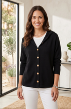 Hooded Button-Down Knit Cardigan Sweater - Women's Long Sleeve Casual Top
