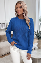 Classic Cable Knit Crewneck Sweater - Women's Long Sleeve Fall Pullover