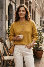 Cozy Soft Relaxed Fit Crewneck Knit Sweater - Women's Drop Shoulder Fall Pullover