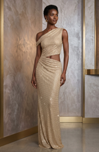 One-Shoulder Cutout Sequined Maxi Dress - Women's Formal Evening Gown