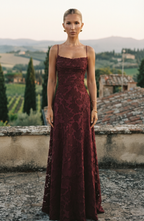Floral Lace Spaghetti Strap Maxi Dress - Women's Cowl Neck Evening Gown