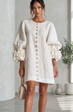Floral Button Front Mini Dress with Statement Sleeves – Women's Casual Dress