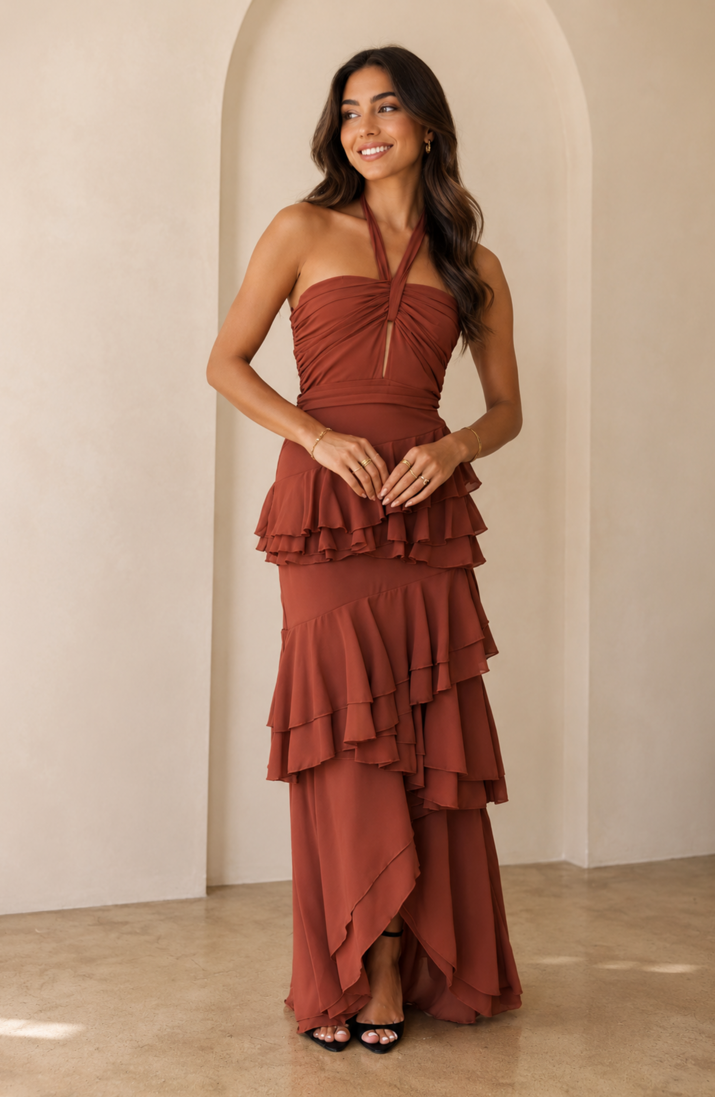 Elegant Halter Ruffle Maxi Dress for Women