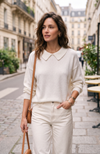 Peter Pan Collar Knit Pullover Sweater - Women's Long Sleeve Casual Top