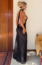 Backless Halter Neck Tie Maxi Dress - Women's Formal Open Back Gown