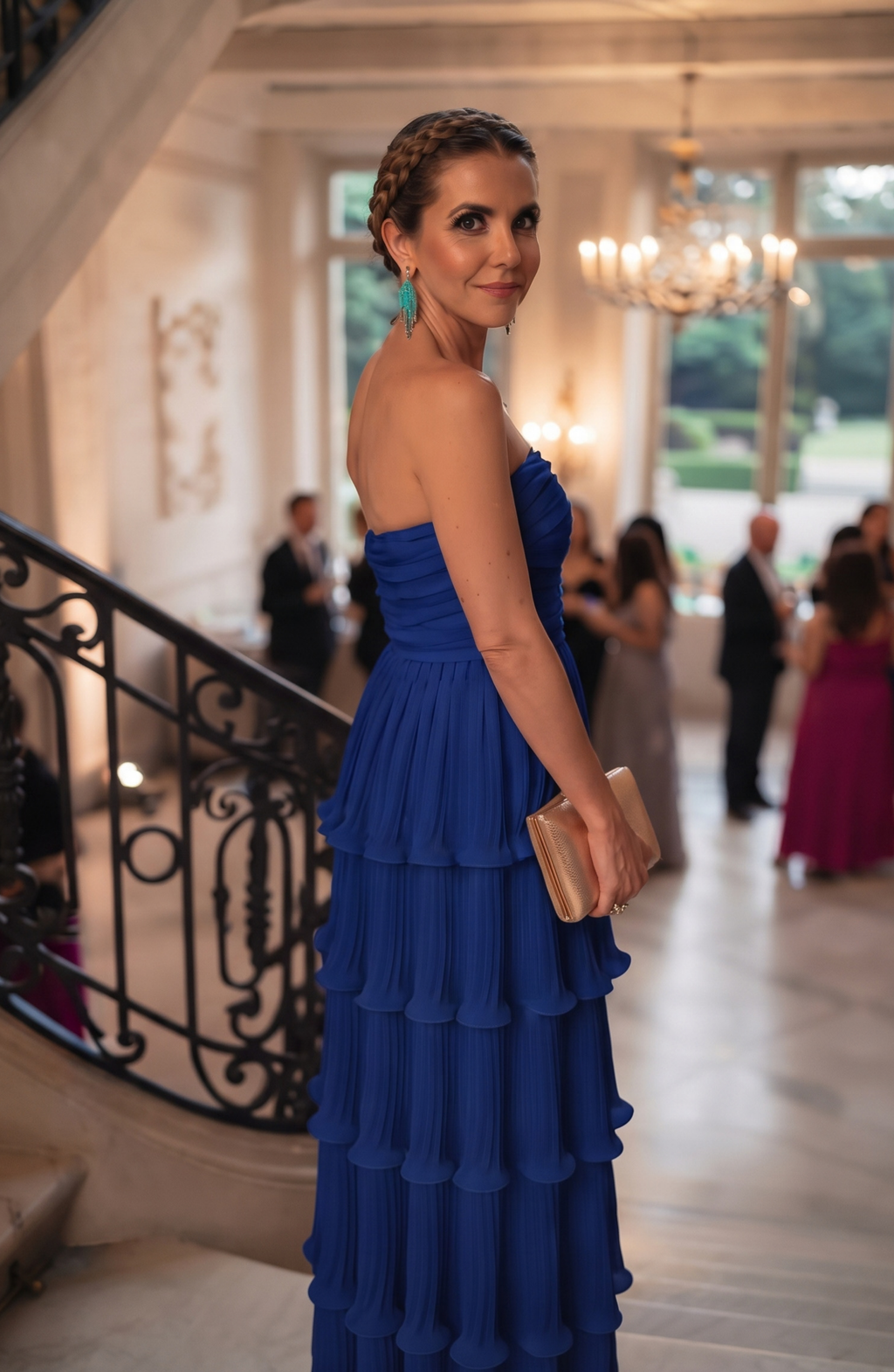Strapless Tiered Pleated Maxi Dress - Women's Formal Evening Gown
