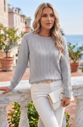 Classic Cable Knit Crewneck Sweater - Women's Long Sleeve Fall Pullover