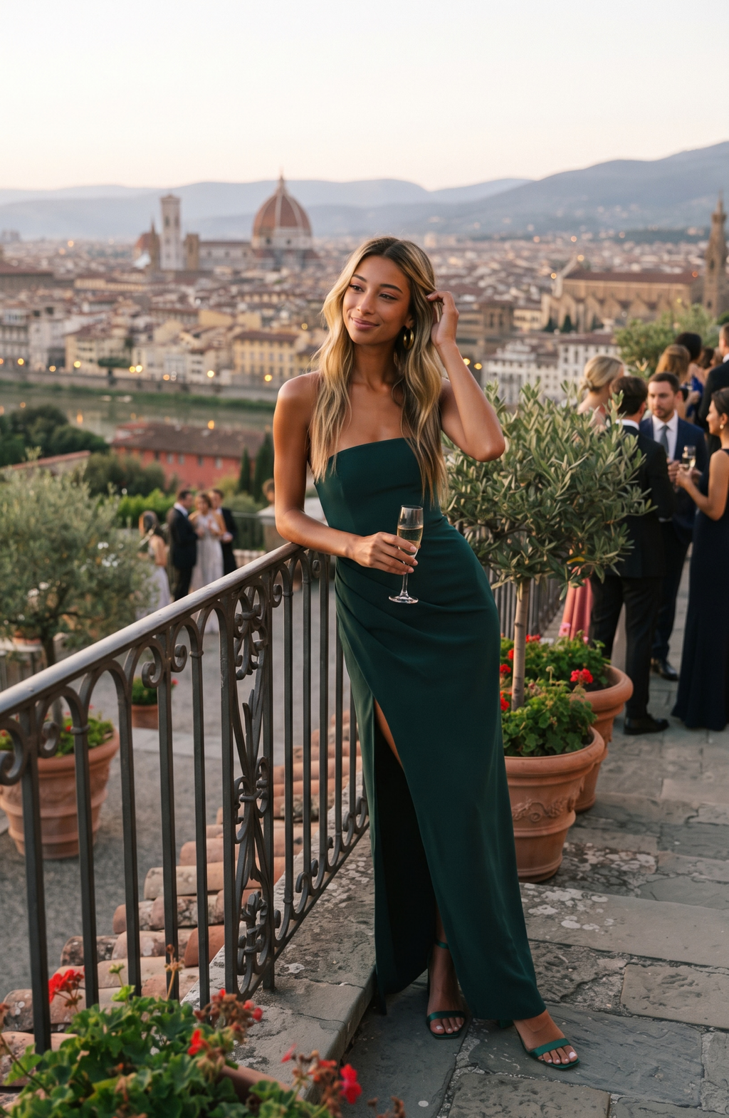 Strapless Draped High Slit Maxi Dress - Women's Formal Evening Gown