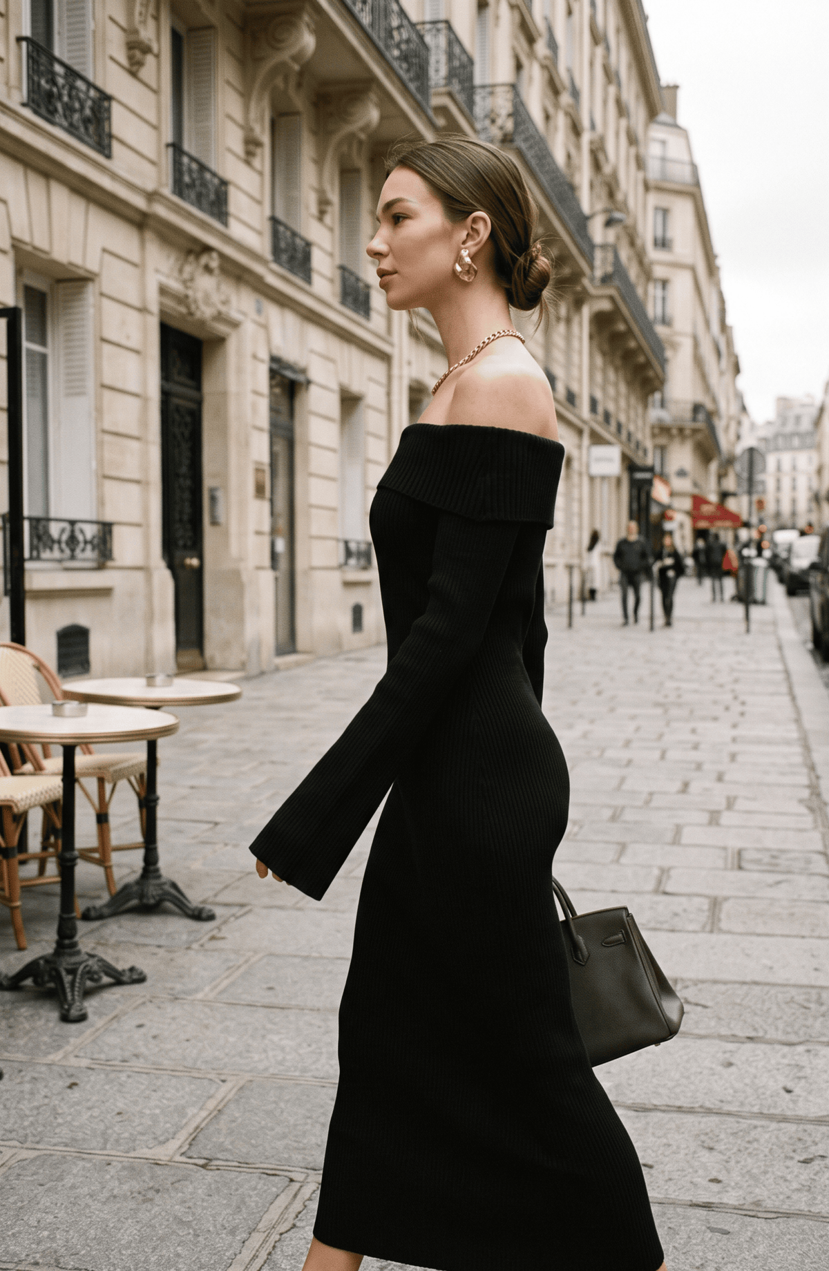 Off-the-Shoulder Long Sleeve Ribbed Knit Maxi Dress - Women's Fitted Sweater Dress