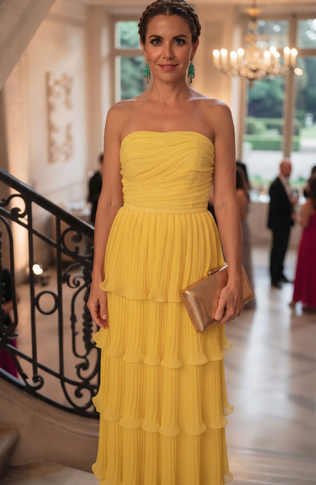 Strapless Tiered Pleated Maxi Dress - Women's Formal Evening Gown