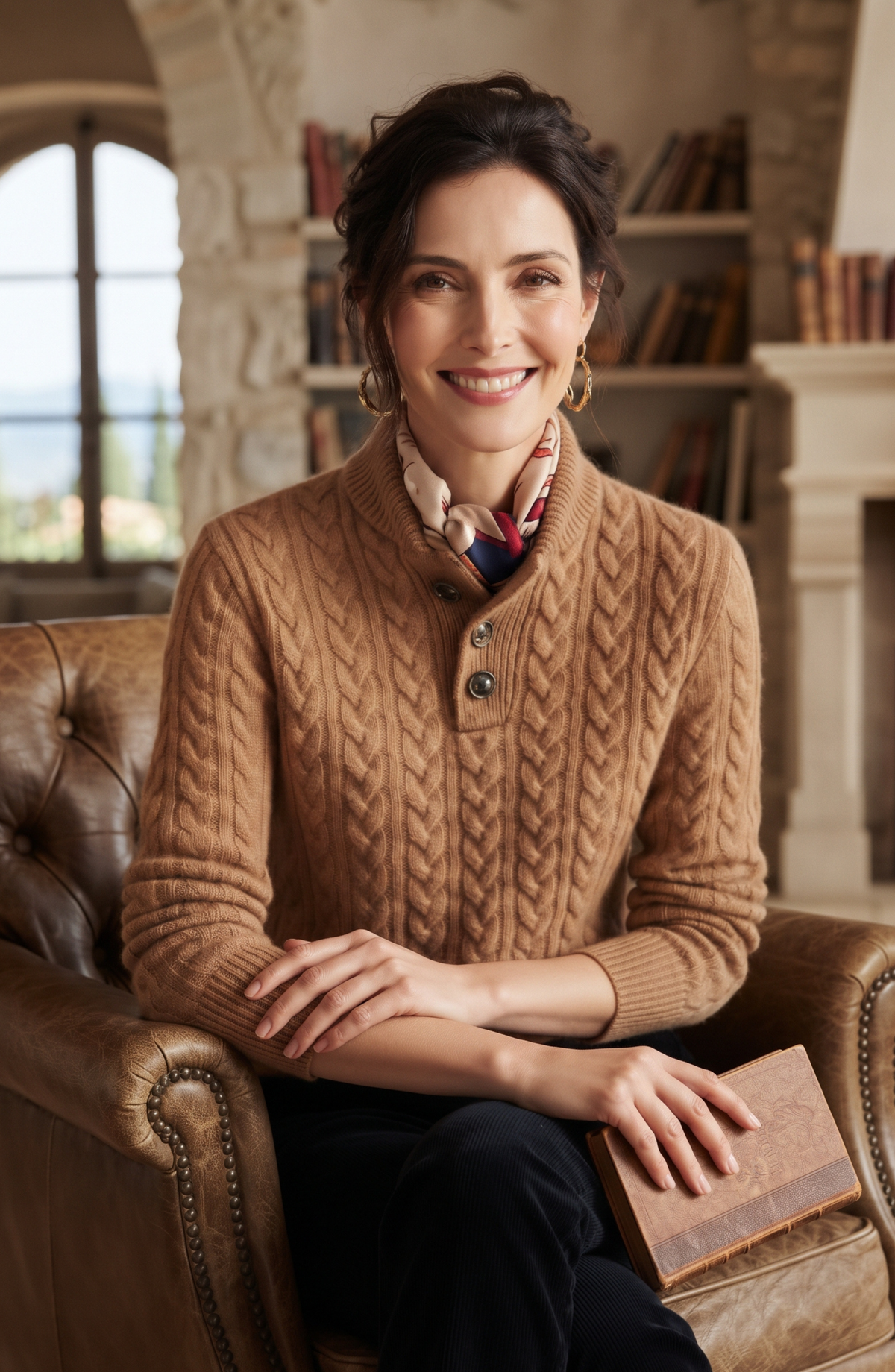 Button Placket Cable Knit Mock Neck Sweater - Women's Long Sleeve Fall Pullover