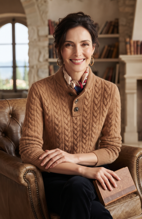 Button Placket Cable Knit Mock Neck Sweater - Women's Long Sleeve Fall Pullover