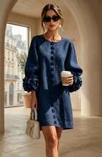 Floral Button Front Mini Dress with Statement Sleeves – Women's Casual Dress