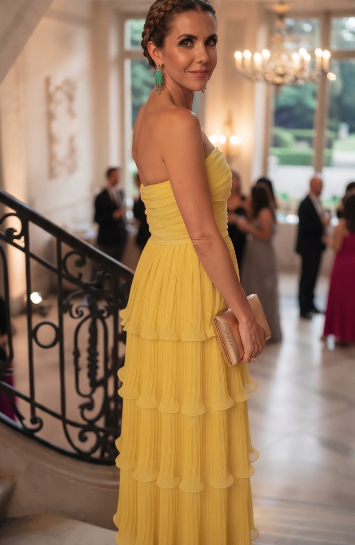 Strapless Tiered Pleated Maxi Dress - Women's Formal Evening Gown