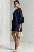Floral Button Front Mini Dress with Statement Sleeves – Women's Casual Dress
